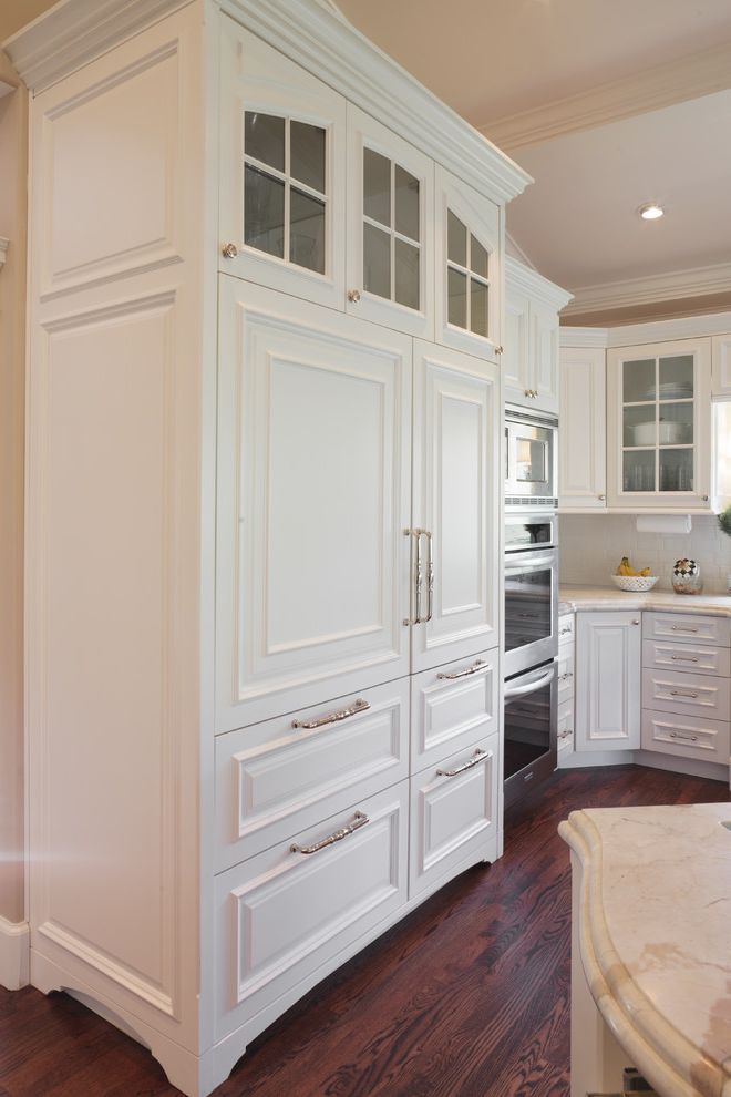 33 Inch Wide Refrigerator Bottom Freezer   Traditional Kitchen Also Glass Door Raised Panel Stone White Cabinet Wood Floor