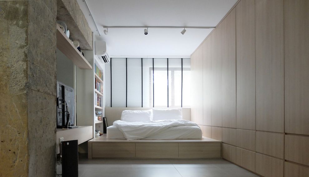 Modernica Case Study Bed with Scandinavian Bedroom  and Futon Platform Bed Track Lighting