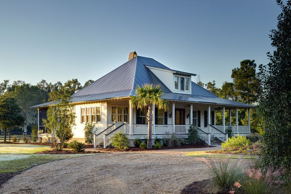 The Porch Key West   Tropical Exterior Also Cottage Dormer Window Driveway Front Porch Gravel Driveway Lowcountry Metal Roof Palm Tree Plantation Standing Seam Roof Wrap Around Porch