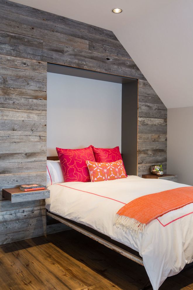 Budget Pembroke Pines   Rustic Bedroom  and Bright Colors Exposed Wood Hideaway Shelves Murphy Beds Pop of Color Recessed Lighting Slanted Ceiling