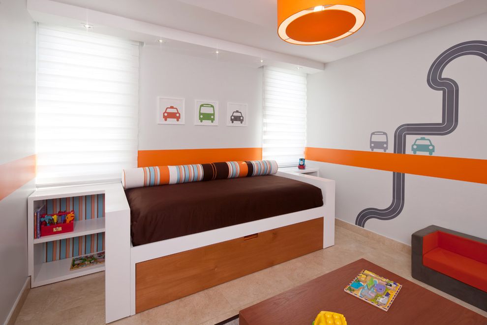 Car Rugs for Toddlers   Contemporary Kids Also Blue Bright Brown Cars Decals Dwell Studio Kids Monti Orange Racetrack Stripes Toddler Transportation Trundle Bed