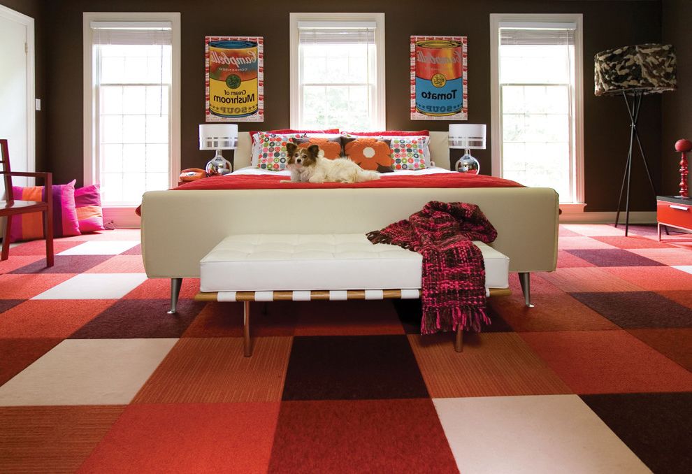 Dalworth Carpet Cleaning with Contemporary Bedroom Also Bedroom Bench Brown Walls Campbells Soup Checkerboard Chocolate Dog Floor Tiles Flor Floral Orange Pink Pop Tripod Lamp Upholstered Bed Warhol