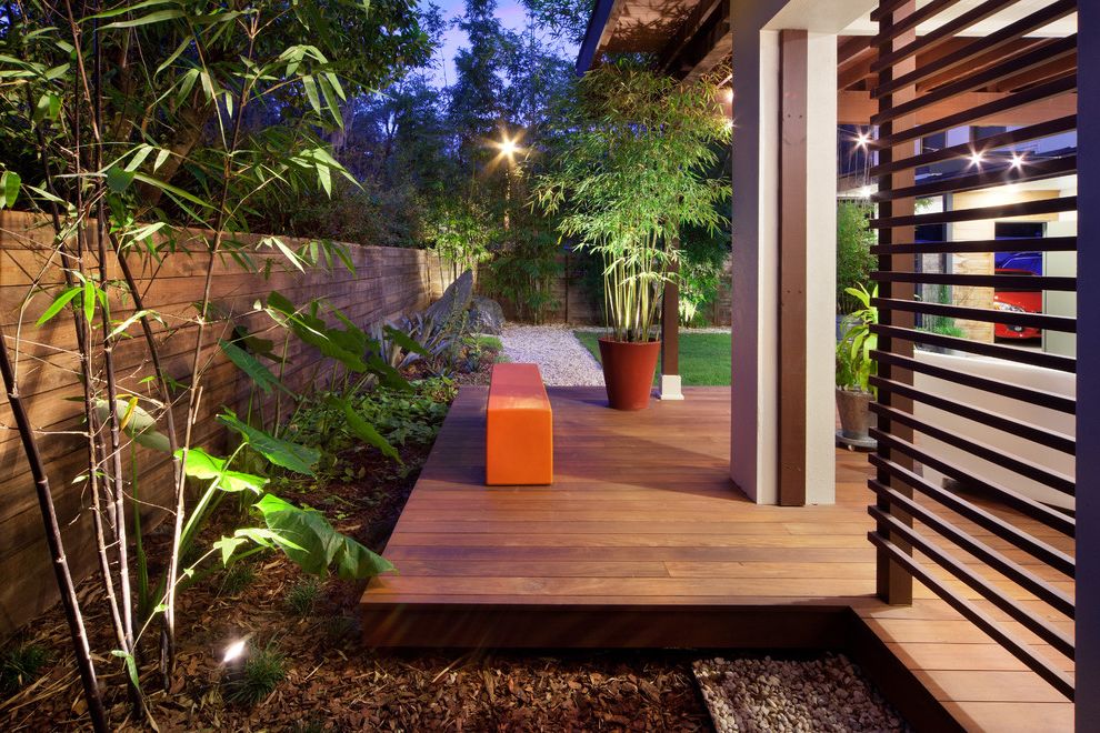 Deck Designer App with Contemporary Landscape Also Bamboo Bench Deck E2 Homes Fence Horizontal Fence Ipe Deck Landscape Design Modern Design Orange Bench Outdoor Living Patio