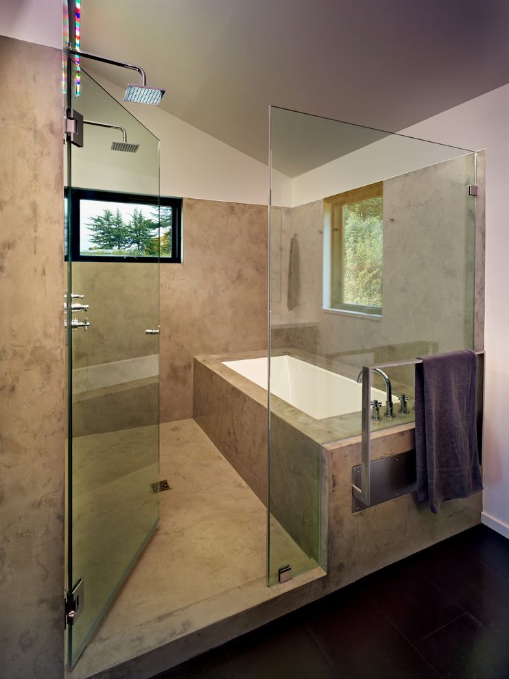 Enclosed Shower Units with Contemporary Bathroom  and Black Contemporary Custom Towel Rack Glass Shower Master Bath Milestone Modern Seattle Stark Tub in Shower Warm White