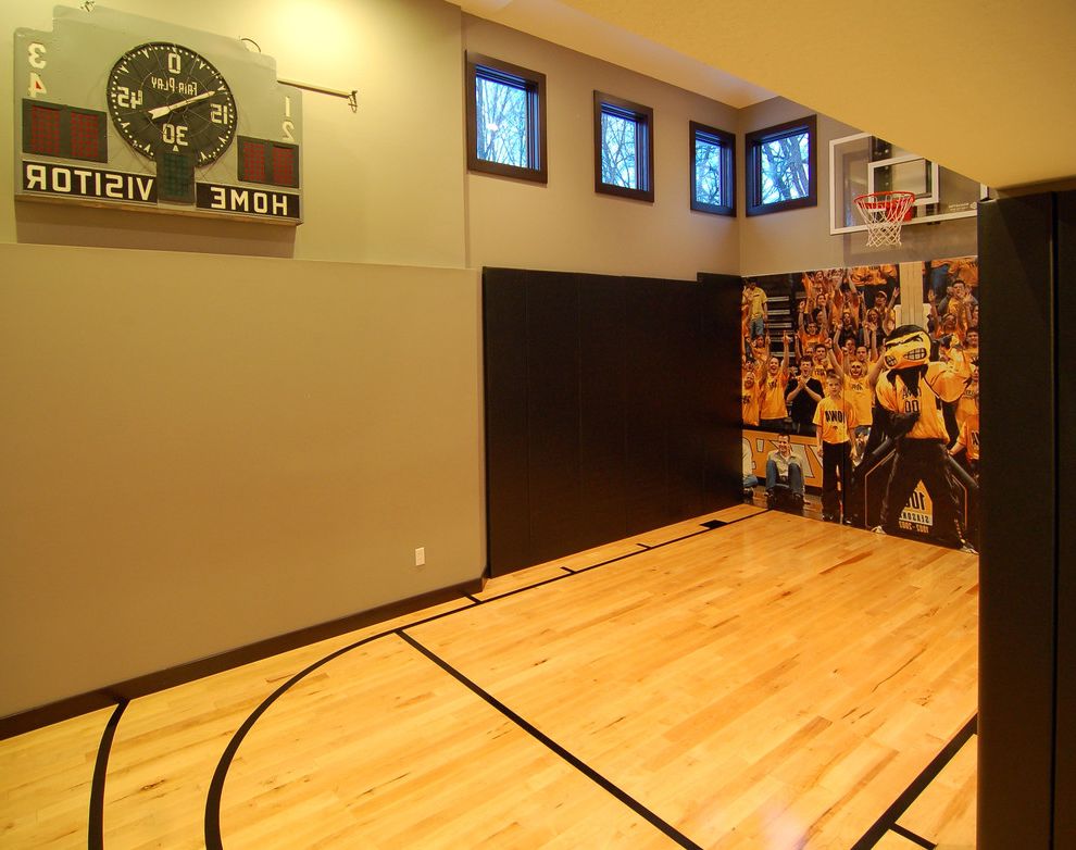 How Much Does a Basketball Court Cost   Modern Home Gym Also Basketball Court Clerestory Windows Dark Painted Trim Gray Hoop Interior Sport Court Mural Natural Wood Scoreboard Wood Floor