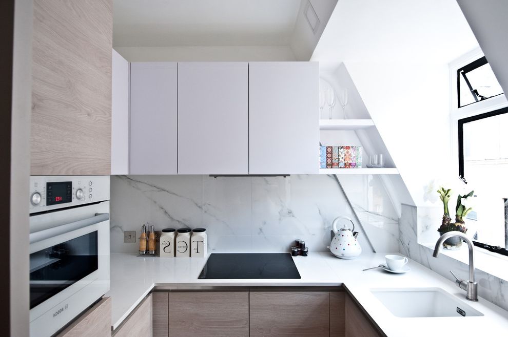 How Much Water Does a Dishwasher Use   Contemporary Kitchen  and Bosch Compact Kitchen Galley Kitchen Marble Marble Splash Back Scandinavian Kitchen Small Kitchen Small Kitchens Small Space Studio Kitchen Tiny Kitchen White Kitchen White Sink Window