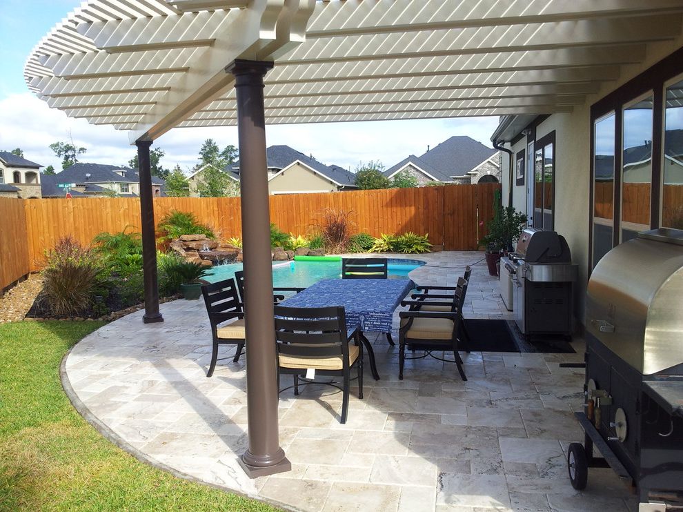 Kyle Tx Weather with Traditional Patio Also Backyard Retreat Houston Metal Arbor Outdoor Dining Outdoor Entertaining Outdoor Living Patio Pergola Pool Stained Concrete Stamped Concrete Tropical Waterfall
