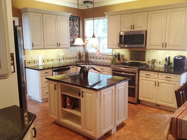 Lowes Henderson with Traditional Kitchen  and Cream Color Cabinets Glazed Cabinets Lowes of Lake Elsinore Quartz Top Stainless Steel Appliances Stone Mosaic
