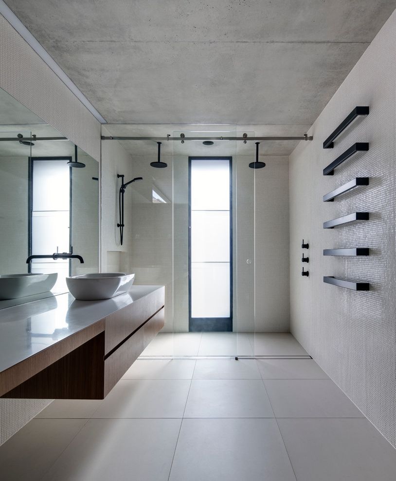 Pelonis Fan Forced Heater with Thermostat   Modern Bathroom Also Awards Shortlist Ceiling Mount Shower Head Concrete Architecture Glebe House Houses Awards 2014 Nobbs Radford Architects Open Shower Sydney Architecture White Countertop