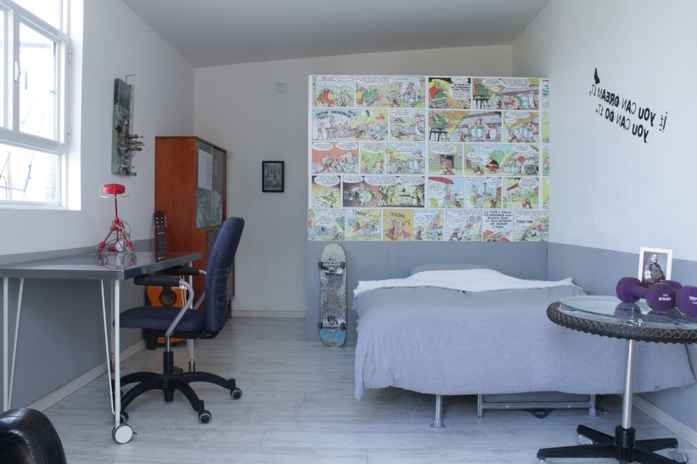 R&r Tires   Eclectic Kids  and Casters Comic Book Wallpaper Gray Bedding My Houzz Office Chair Red Lamp Skateboard Small Desk Task Lamp Teen Boys Room Teenage Boys Room Weights
