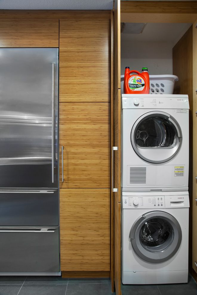 Stackable Washer and Dryer Reviews   Modern Laundry Room Also Laundry Closet Slate Tile Stackable Washer and Dryer Utility Room for Small Spaces Washer and Dryer in Cabinet