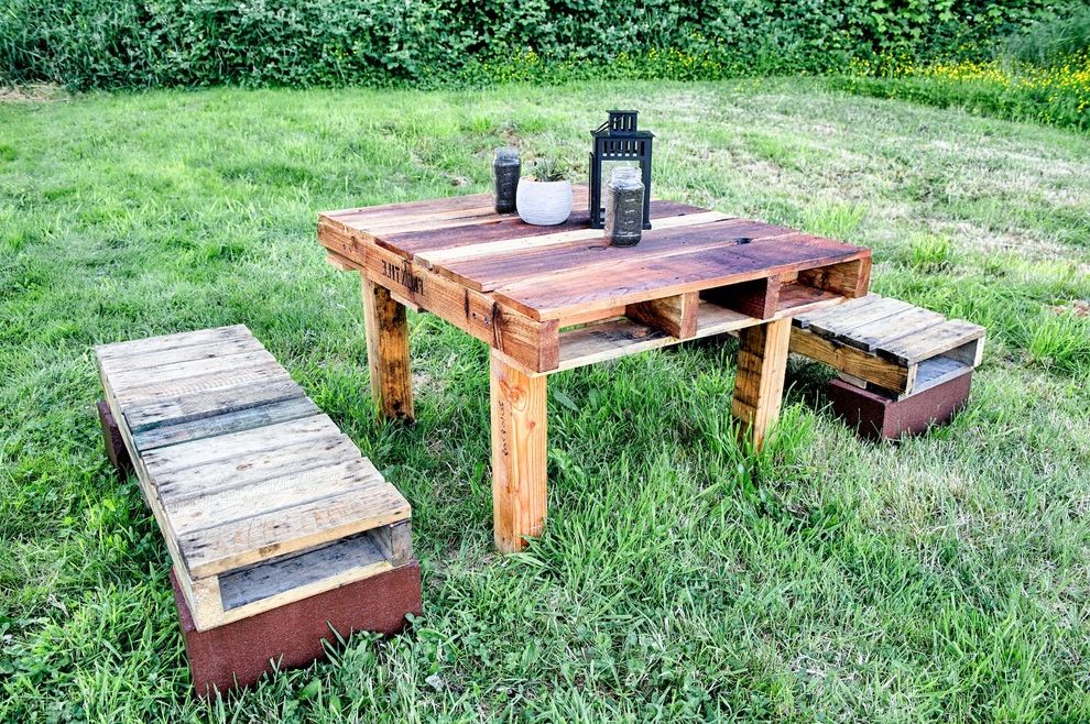 Ashley Furniture Futons with Rustic Patio  and Al Fresco Dining Grass Patio Lantern Outdoor Dining Table Outdoor Living Space Reclaimed Palette Bench Reclaimed Palette Seating Reclaimed Palette Table