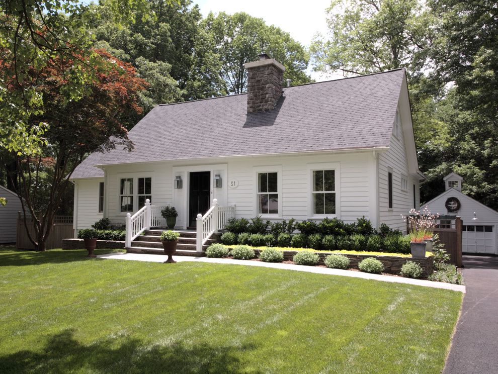 Chart House Philadelphia   Traditional Exterior  and Barn Lights Brick Chimney Cape Cod Style Cupola Curb Appeal Double Hung Windows Foundation Planting Front Steps Front Yard Landscaping Gable Roof Separate Garage Shingle Roof White Clapboard Siding