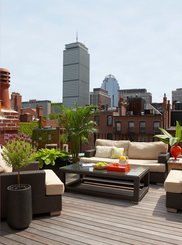 Snows Furniture with Contemporary Deck  and Back Bay Boston City Deck Decking Downtown Garden Historic Ipe Lavender Outdoor Cushions Patio Patio Furniture Potted Plants Roof Roof Deck Sky Skyline Townhouse Urban Wicker Furniture